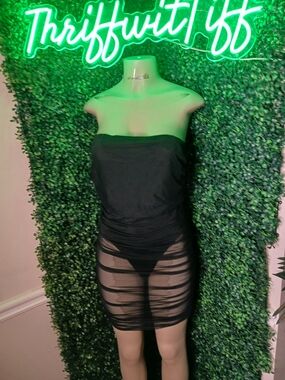 Fashion Nova Black Strapless Sheer Layered Chemise